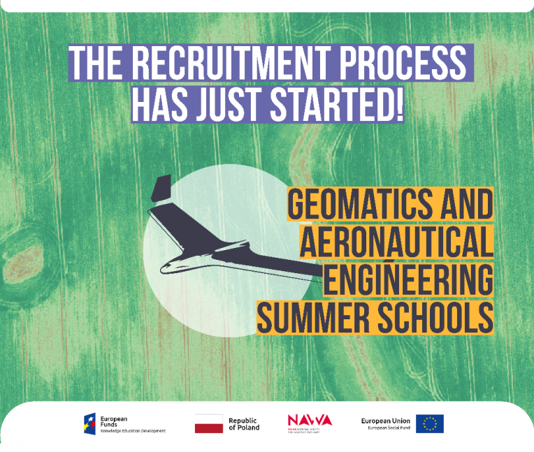 Picture presents the information about starting the recrutment process to the Geomatic and aeronautical engineering summer schools project